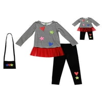Шарена туника, нозе и чанта, 3-парчиња облека поставени со облека што одговараат на кукли