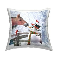 Sulpell Industries Среќен снежен човек и коњи за коњи печатени перници за фрлање перници од Пип Вилсон