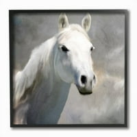 Stuple Industries бел коњ портрет животинско сликарство црна врамена уметничка печатена wallидна уметност, 12x12