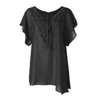 Gyouwnll женски врвови женски модна обична чипка плус големина маица блуза лилјак за кратки ракави врвови