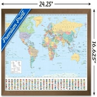 Светска Карта Ѕид Постер, 14.725 22.375 Врамени