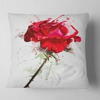 Дизајнрт Роуз скица со стебло на бело - цветно фрлање перница - 18x18