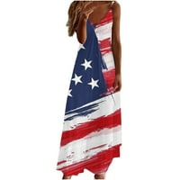 Гаекув Црвена Бела Сина Кошула Фустани Американско Знаме Облека Летен Стил Ремен За Одмор В Фустан За Вратот Ден На Независноста
