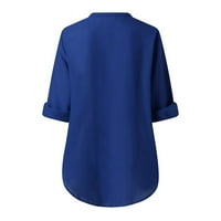 Женски Летни Кошули Со Долги Ракави Патент Обична Туника В-Вратот Тркалачки Блуза Блузи