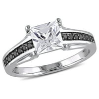 Miabella Women's'sims 1- Carat T.G.W. Создадени бели сафир и карат Т.В. Прстен за ангажман со црни дијаманти принцеза во среброто