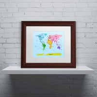 Трговска марка ликовна уметност Светска мапа за деца Канвас уметност од Мајкл Томпсет, бел мат, дрвена рамка
