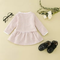 Симпатична Модна Облека Поставена За Облека За Бебиња Мали Девојчиња Мода Мал Мирис Долги Ракави Кариран Фустан Палто Поставени