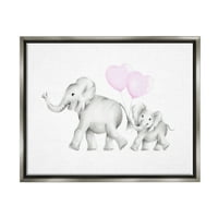 Студената индустрија мама и бебиња слонови сјајни сиви врамени пловечки платно wallидна уметност, 24х30