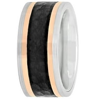 Менс кобалт црна, сива и розово златна IP свадбена лента - машка прстен