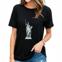 Статуата на слобода на рамна линија цртање во yујорк Стилска графичка печатена женска маица, меки и удобни подароци на Денот
