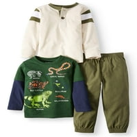 Garanimals Baby Boy & Toddler Boy Long Sleeve Henley, слоевит маица со долги ракави и сет на облеки на Pantогер Пант, 3 парчиња
