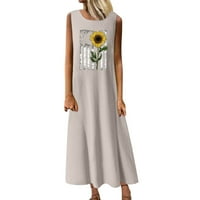 B91xz летни фустани за жени жени лето памук бохо обичен моден екипаж без ракави фустан плус големина летни фустани сива, с