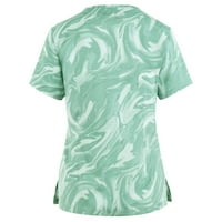 Графички Отпечатоци Со кратки Ракави Блуза Работна Облека Мода В-Вратот Врвови За Жени Зелена XL