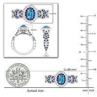 Блескава Колекција 6X Овална Сина Топаз Со Тркалезен Син Сафир И Бел Дијамант Преплетување Двоен Ореол Венчален Прстен За Жени ВО 10к Бело Злато, Големина 6