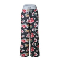 Карго Панталони Жени Удобни Пижами Со Висок Струк Цветен Принт Врвки Широки Панталони За Нозе