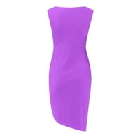 Жените Мини Заврши Без Ракави Мода V-Вратот Лето Цврст Фустан Виолетова 2XL