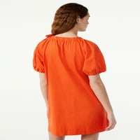 Бесплатно склопување женски вратен врат Блусон фустан со кратки ракави