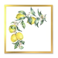 DesignArt 'гранка на лисја и жолти лимони II' тропски врамен уметнички принт