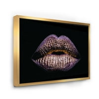 Дизајн секси златна метализирана жена усни против модерна врамена платно wallидна уметност печатење