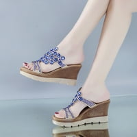 кеусн платформа слајд клин ѕиркаат пети сандали за жени кристал лизгање на клинови чевли сина големина 8.5
